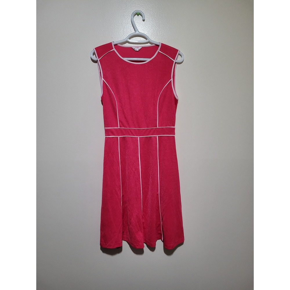 Meaneor Fit and Flare Dress Womens Medium Pink White‎ Contrast Piping Sleeveless